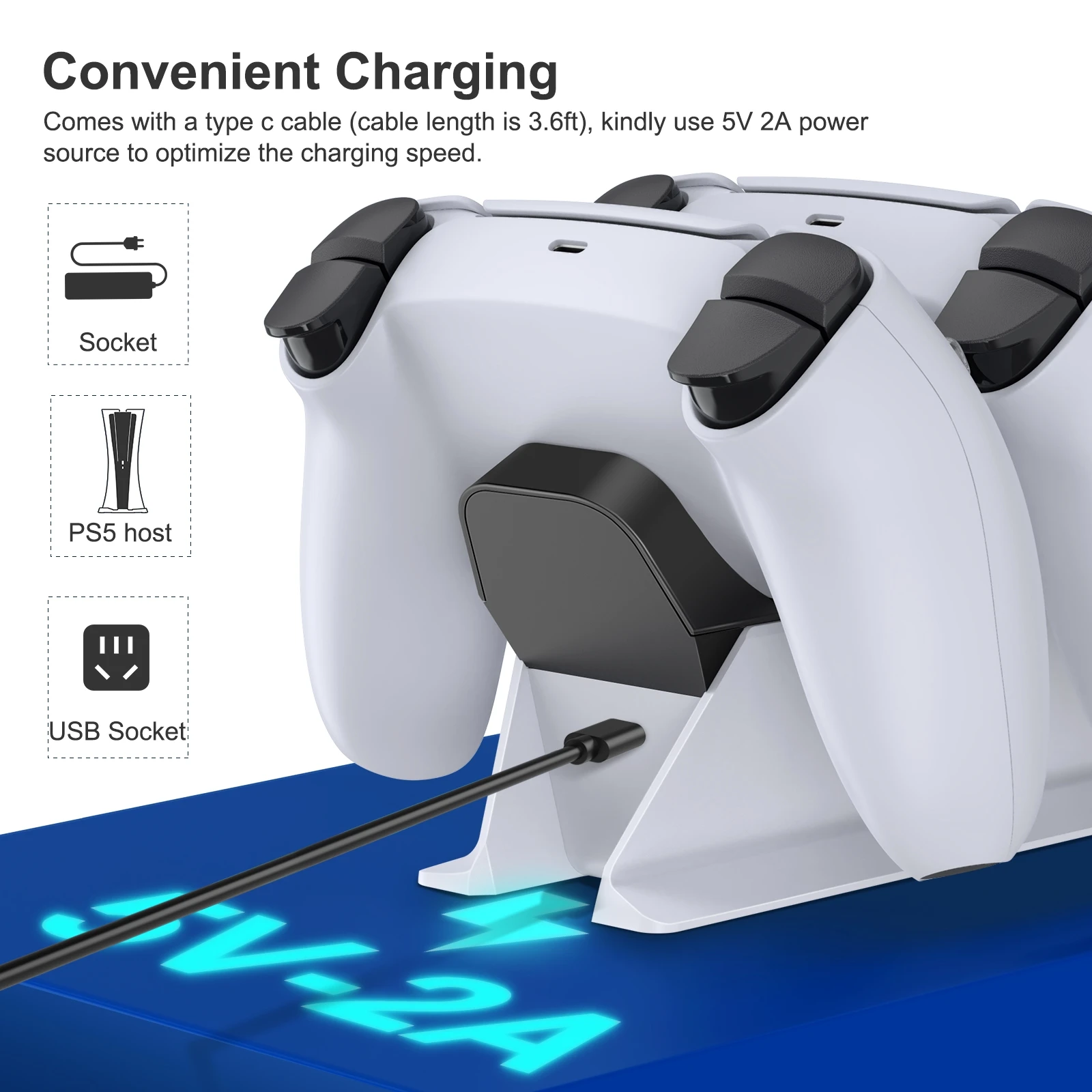 Зарядное устройство для беспроводного контроллера Sony PlayStation 5 док-станция с LED