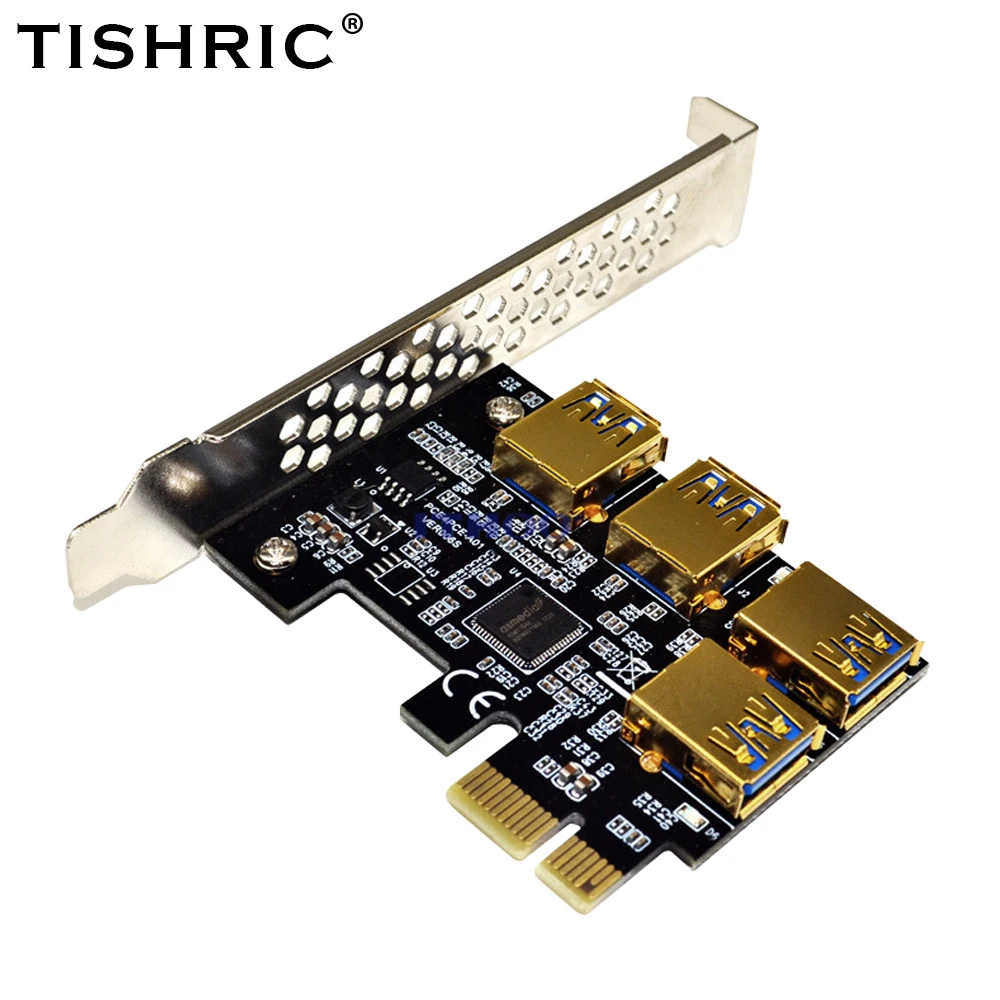 Переходная карта PCI-E TISHRIC PCI Express Райзер с 1 на 4 слота USB порт 1x 16x адаптер для
