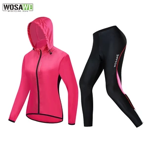 WOSAWE Women Cycling Jackets Reflective Windbreaker UV Windproof Light Running Wind Coat Cycling Clothing Set Gel Pad Pants