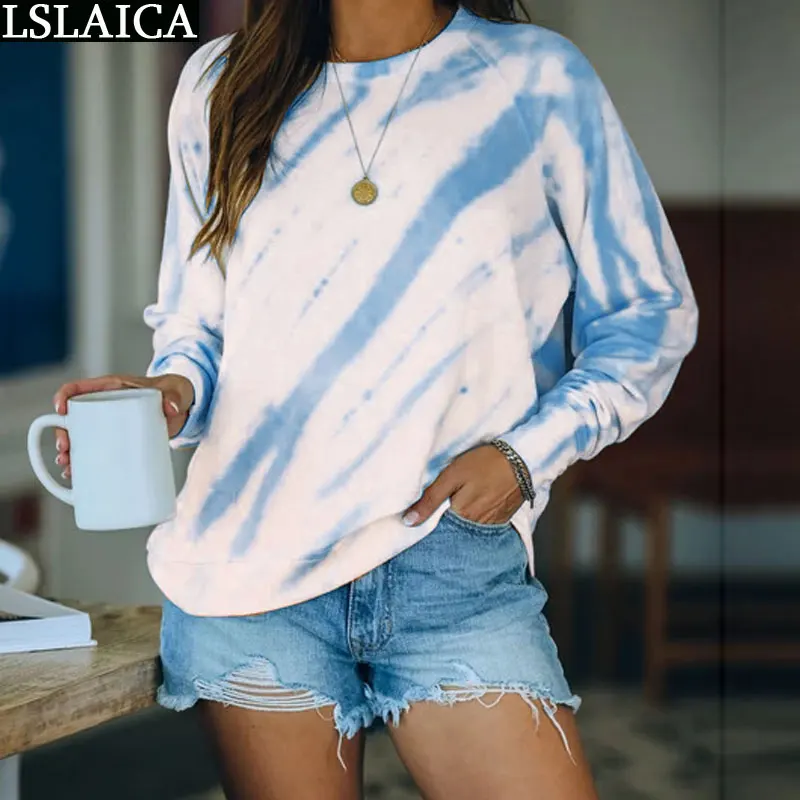 Autumn New Pullover O-Neck Long Sleeve Sweatshirt Ladies Tie-Dye Women Sweetshirts Casual Loose Sweatshirt Top Blusas Feminina