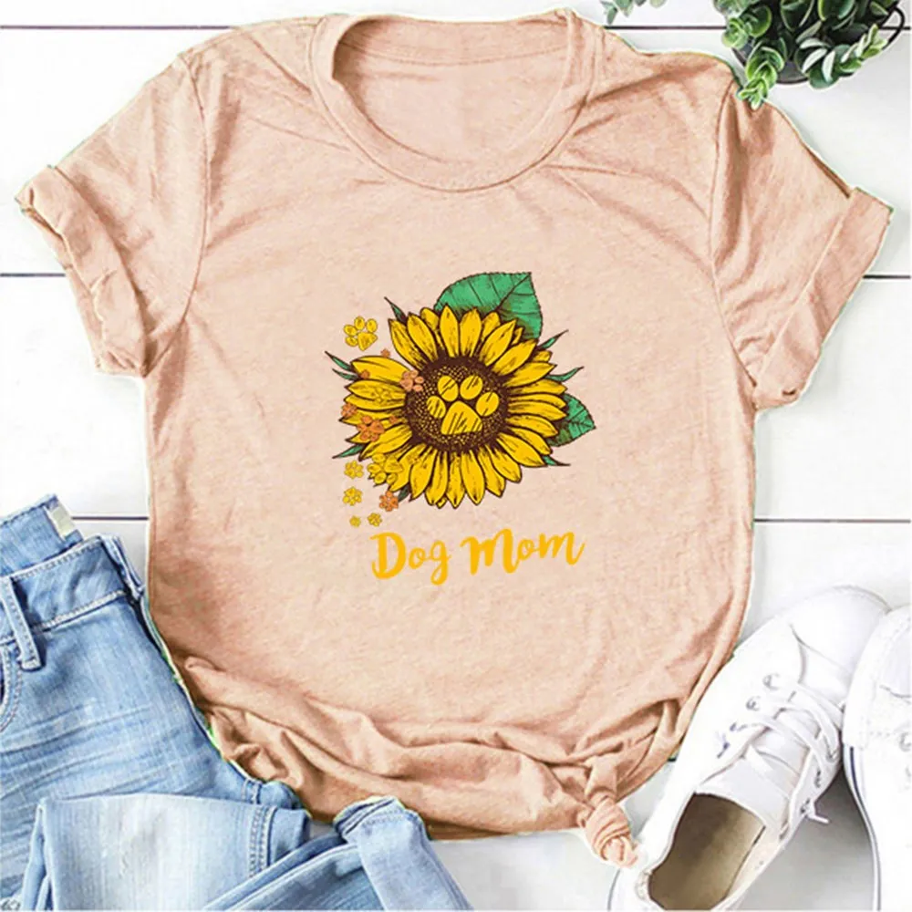 Собака Мама забавные принты с надписями футболка рисунком подсолнечника для