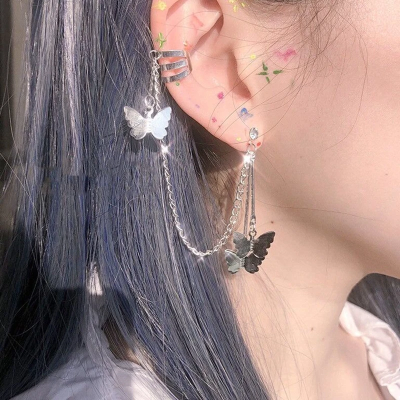 

2021 Fashion Butterfly Clip Earrings Ear Hook Stainless Steel Ear Clips Double Pierced Earring Earrings Women Girls Jewelry
