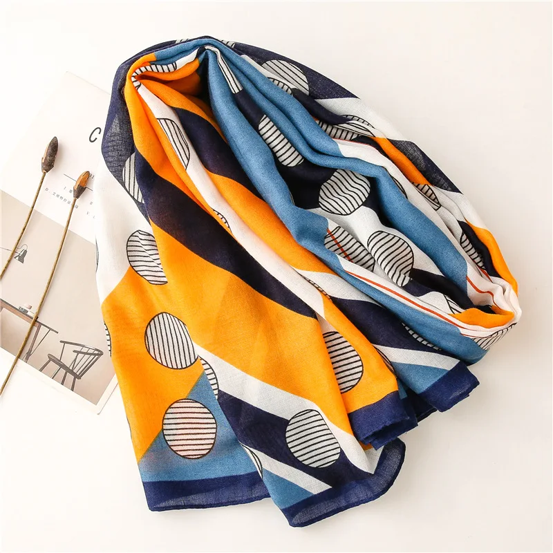 Luxury ladies scarf 2021 new autumn length cotton wholesale Seven striped color dots fashion sunscreen shawl |