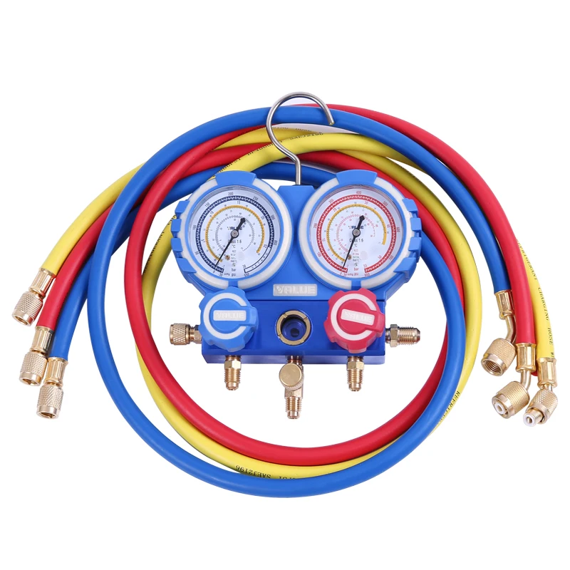 Refrigerant Manifold Gauge Set  Tools with Hose and Hook for R12 R22 R404A R134A Air Condition Refrigeration