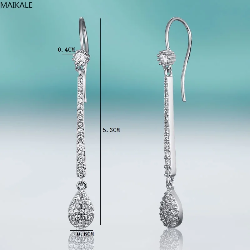 Женские классические серьги капельки MAIKALE длинные медные с кубическим цирконием