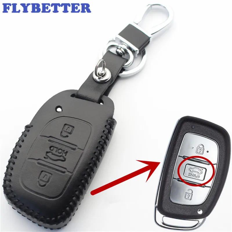 Чехол FLYBETTER из натуральной кожи с 3 кнопками и умным ключом без ключа для Hyundai