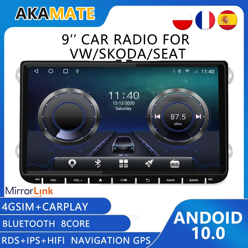 

Автомагнитола 2 Din, 9 дюймов, Android 10, поддержка Bluetooth, навигация, GPS, стерео для оригинального VW, Volkswagen, Skoda, Octavia, Golf 5, 6