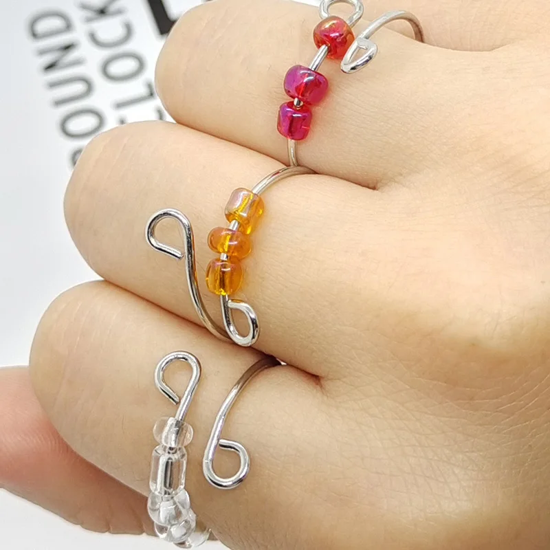 

New Rice Beads Rings For Women Men Rotate Freely Anti Stress Anxiety Ring Single Coil Antistress Spiral Beads Rotate Jewelry