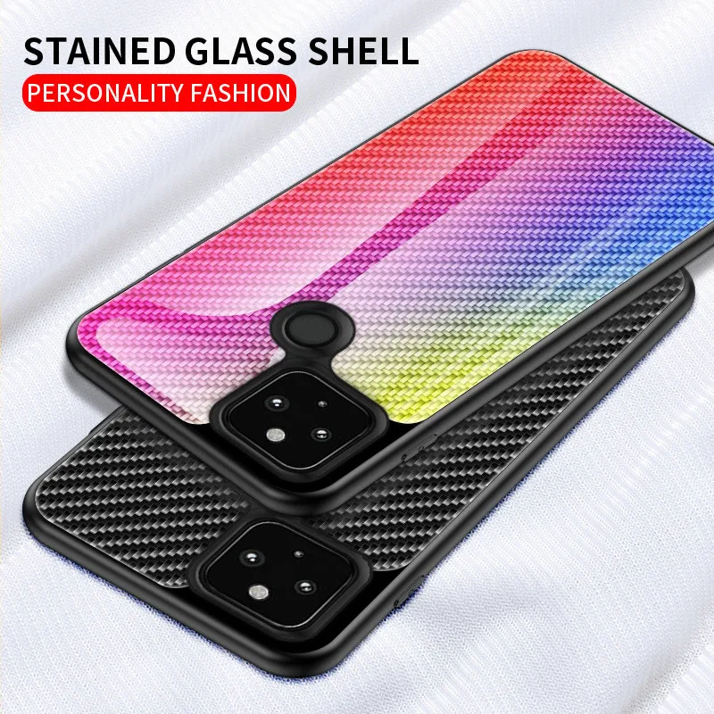 colorful tempered glass phone case for google pixel 4a 5g carbon fibre back cover for google pixel 4a 5g 4 4xl 3a 3axl 3 coques free global shipping