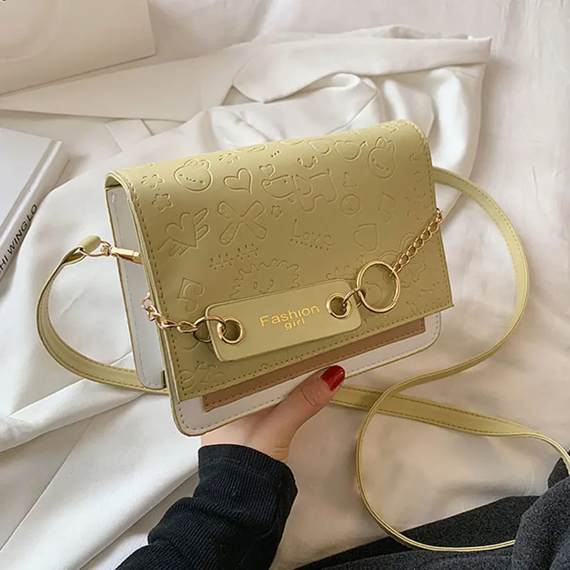 

Модные однотонные сумки для женщин, маленькая квадратная сумка с мультяшным принтом, дизайнерская женская сумка через плечо, брендовая сум...