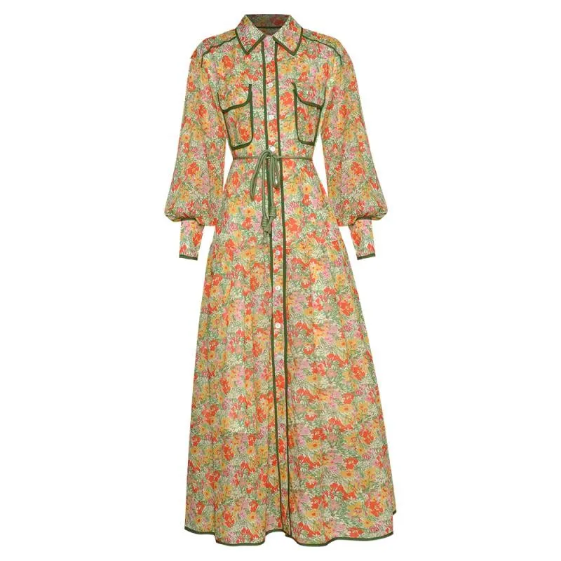 

Женское дизайнерское длинное платье, однобортное платье-трапеция с воротником с лацканами и длинным рукавом, элегантное зеленое платье с ц...