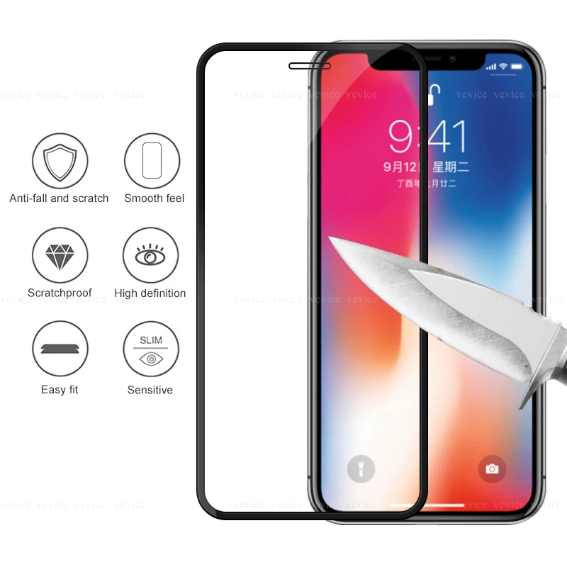 9D закаленное стекло для iPhone X XS MAX Защитная Противоударная пленка экрана 6 6s 7 8 Plus XR