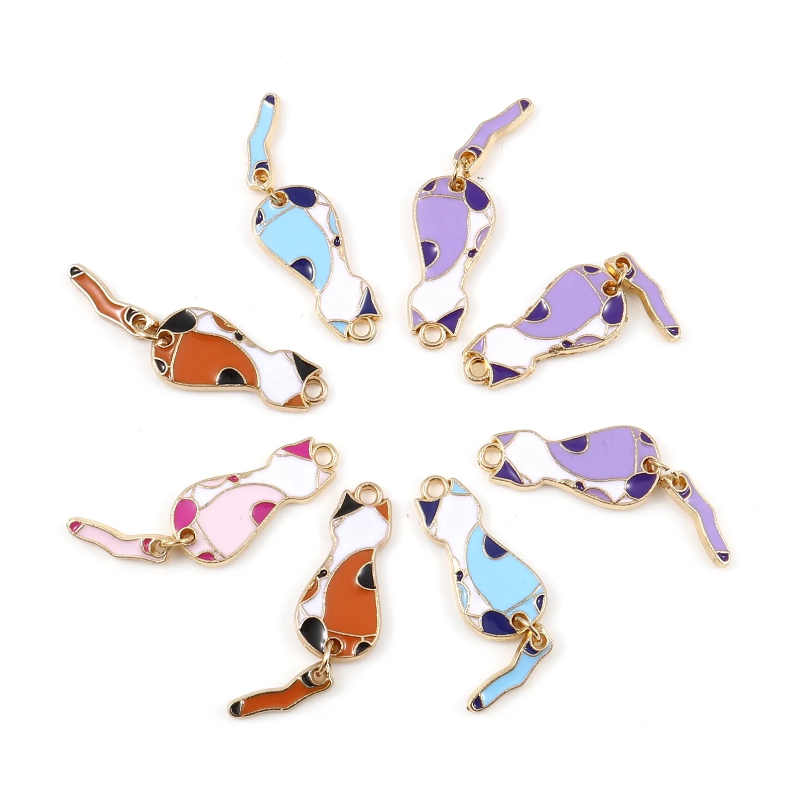 

Подвеска в виде милых кошек, 10 шт., для изготовления ювелирных изделий, подвески из цинкового сплава, позолоченные животные, белая и фиолетов...