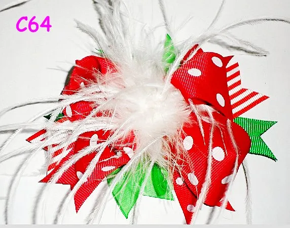 Бесплатная доставка-A 30 шт. рождественские банты для волос с перьями конфетный