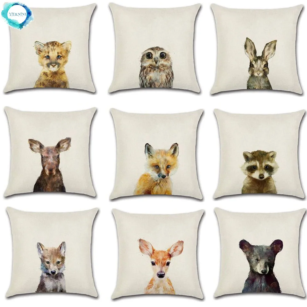 

Cartoon Animal Printed Cotton Linen Cushion Cover Bear Owl Rabbit Pillow Case Sofa Decor Pillowcase Cover Fundas De Cojin