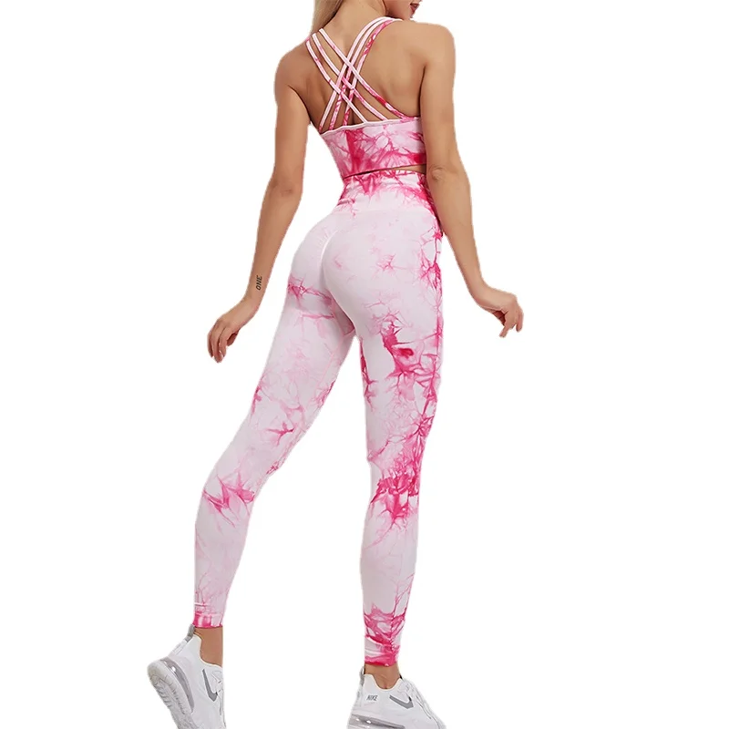 

2 шт./компл. Vital Tie Dye, женский спортивный костюм для йоги, одежда для тренировок в тренажерном зале, укороченный топ для фитнеса, быстросохнущи...