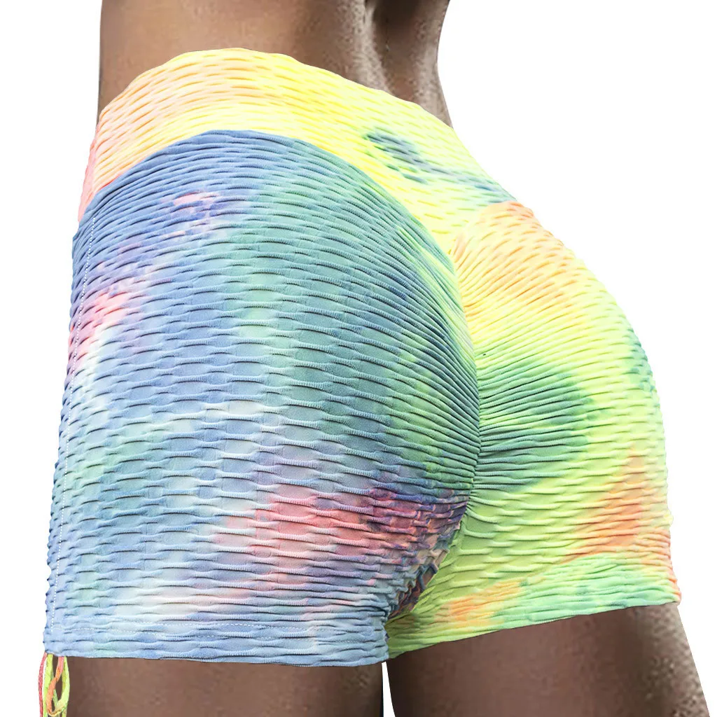

Lady Hip Lifting High Waist Tie-Dye Printed Wrinkles Yoga Shorts Tight Sweat-Absorption Durable Exercise Yoga Pants Yoga Cloth
