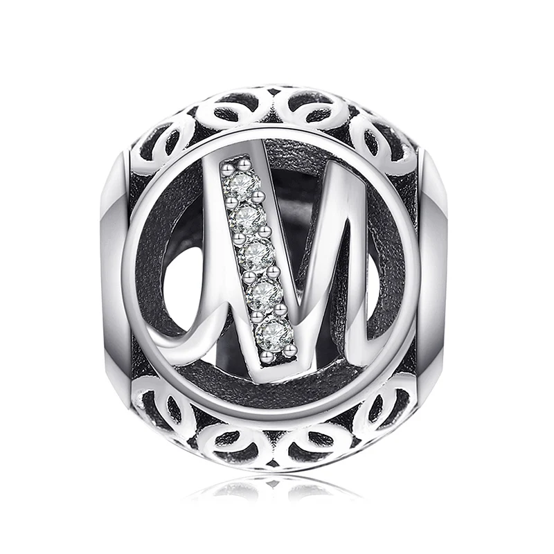 JewelryPalace Винтаж письмо A-R кубического циркония Aucthentic стерлингового серебра 925 Шарм браслет DIY ювелирных подарки для нее - Окраска металла: M