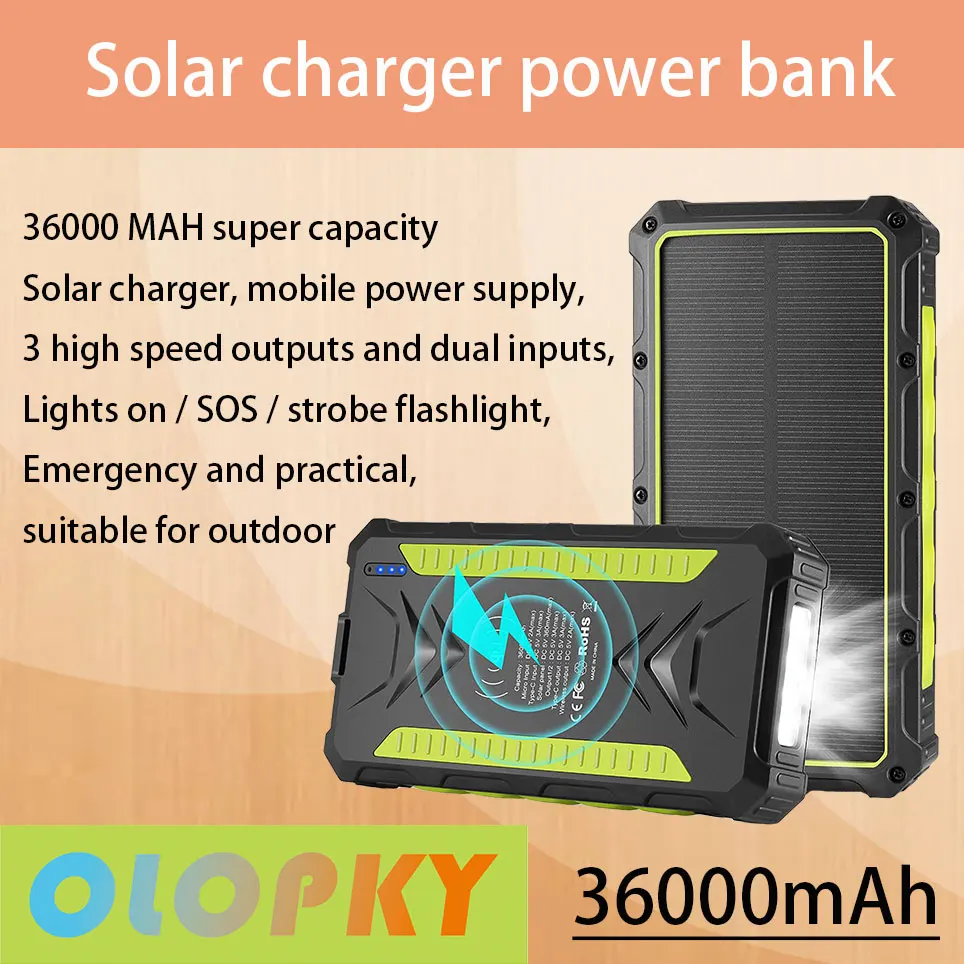 

Зарядное устройство на солнечной батарее, 36000 мАч, беспроводное зарядное устройство Qi на солнечной батарее с двойным USB и C-портом, быстрая за...