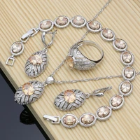 champagne zircon jewelry sets 925 sterling silver bridal jewelry for women earringspendantnecklaceringsbracelet dropshipping