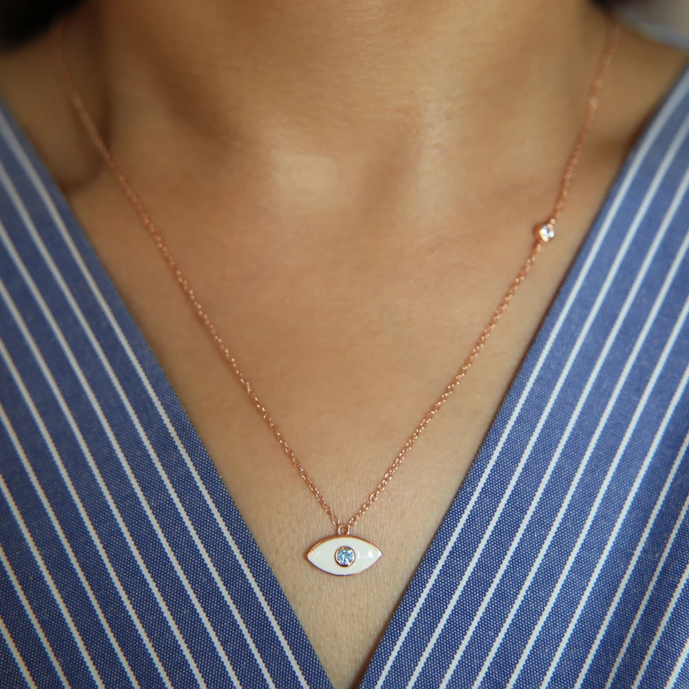 Весна Высокое качество сглаза с одним aaa cz ожерелье 100% 925 пробы изящная тонкая