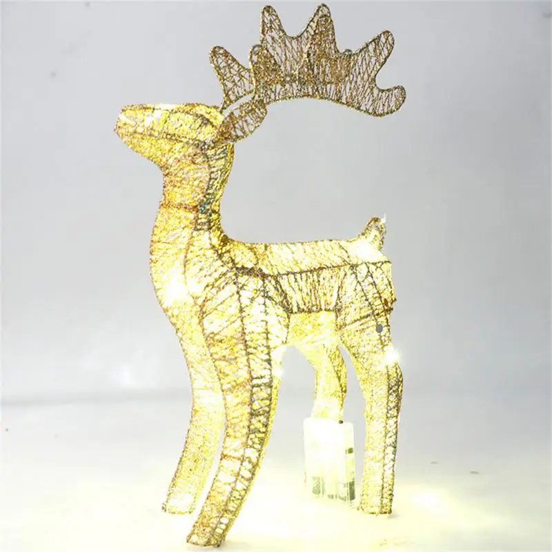 

40cm Christmas Wrought Iron Deer With LED Light Glitter Sequins Reindeer Figurines Glowing Flashing Elk Statue New Year Decor