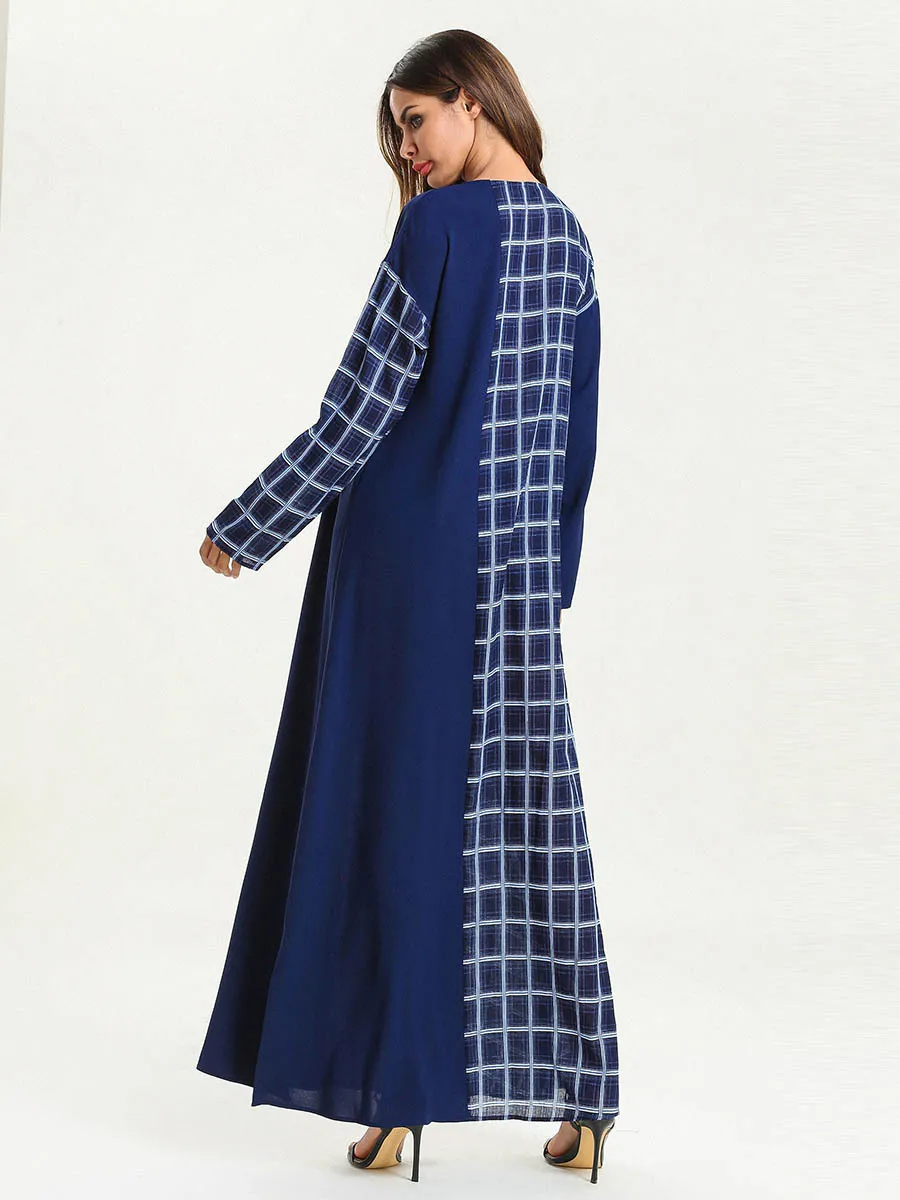 

Abaya Turkey Moroccan Kaftan Simple Fashion Long-Sleeved Striped Stitching Thin Autumn Dress Muslim Robes Looseskirt