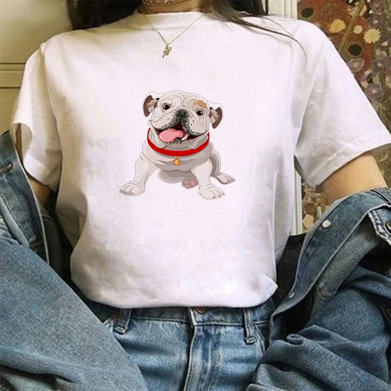 

Bulldog Cute T-shirts Woman Top Women Summer Short Sleeve Women's Tees Women-clothing Tshirts Tops Kawaii Shirt Tshirt 2020 2021