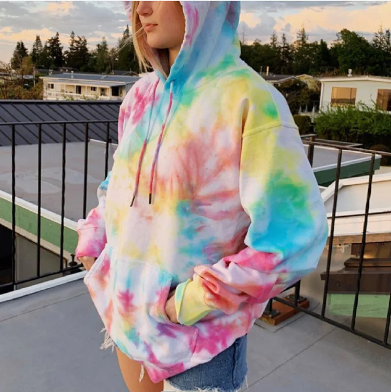 Women Sweatshirts Tops Tie Dye Printed Pullvoer Long Sleeve Hoodie Streetwear Women Oversized Hoodies Moletom Feminino Sudaderas