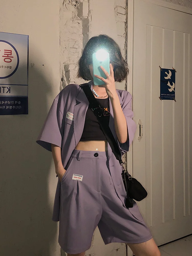 Женский костюм с шортами и коротким рукавом тонкий из двух предметов тонким