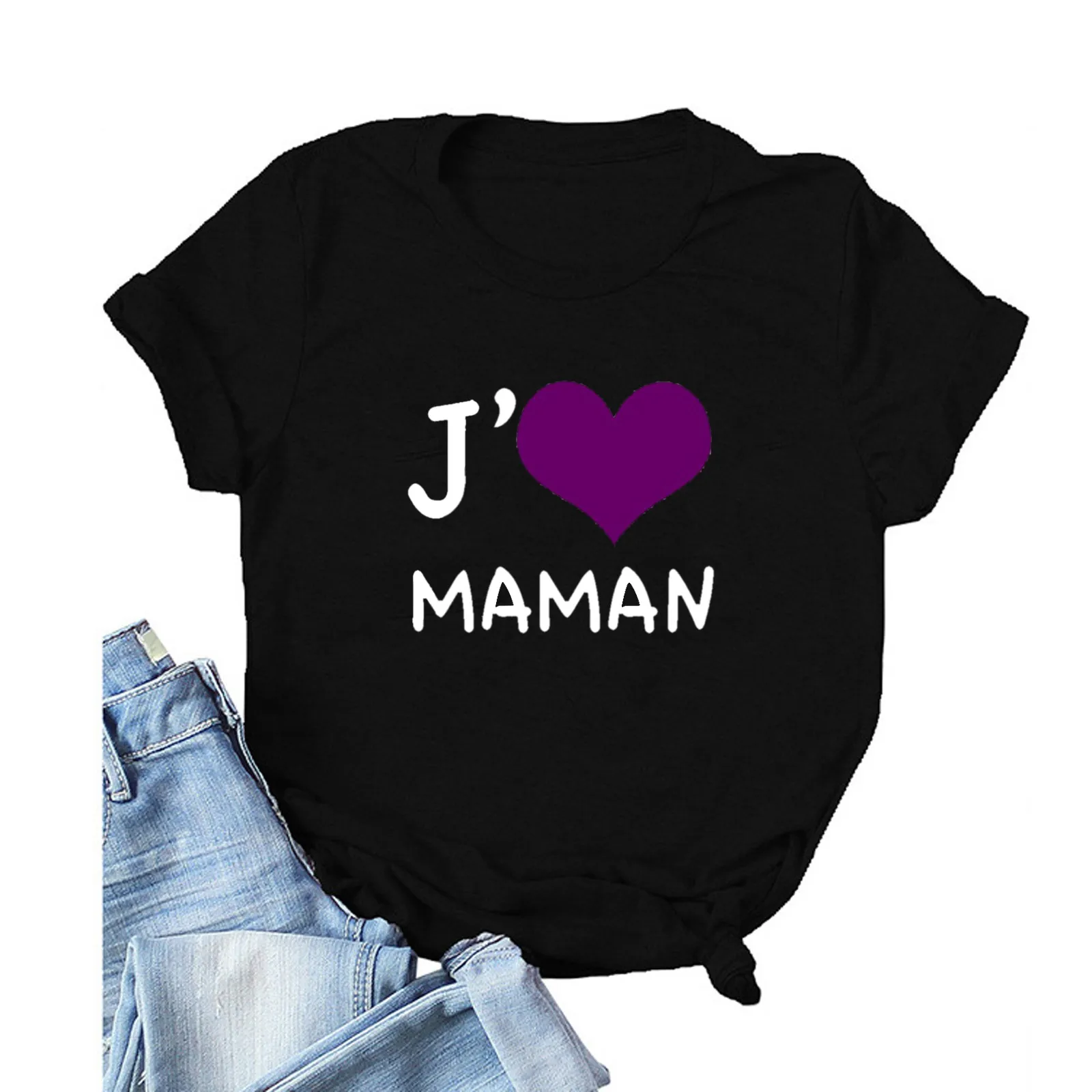 

Женщин на День Матери футболка J'MAMAN забавные принты с надписями футболки 2021 летние с коротким рукавом футболки для женщин подарок матери A20