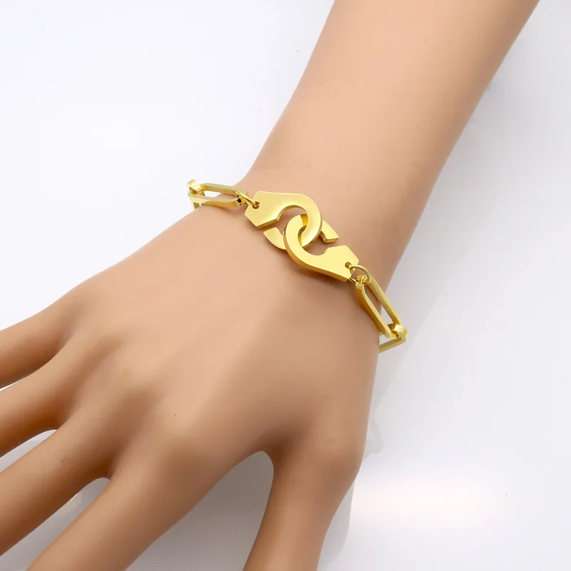 

18-21cm Men Handcuff Bracelet Stainless Steel Cuff Bracelets Bangle Femme Chain Gold Color Bracelet For Women Jewelry Pulseiras