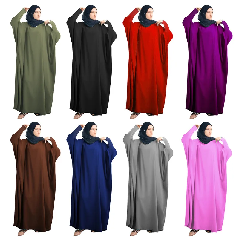 Мусульманское платье Абая из Дубая, женское однотонное мусульманское платье с рукавами летучая мышь, хиджаб джилбаб, мусульманская одежда, ...