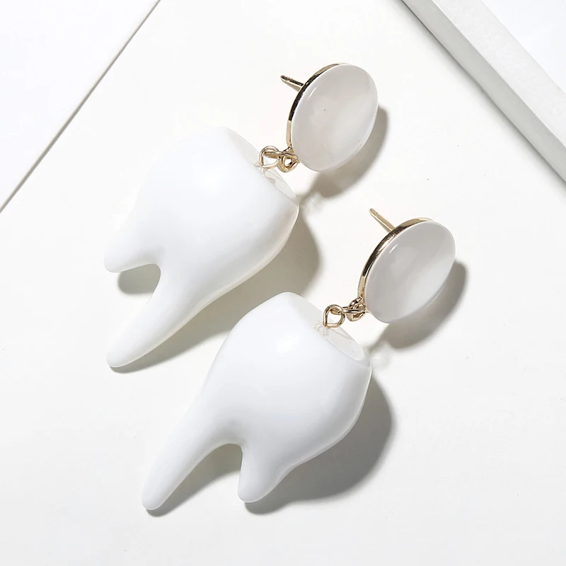 YAOLOGE Unique Delicate Funny Cute Design White Teeth Resin Charm Dangle Earrings For Women Girl Party Nightclub Jewelry 2019 | Украшения и