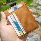 Мужской кошелек для карт, короткий Матовый кожаный Ретро кошелек для нескольких карт из матовой ткани, новый минималистичный прозрачный Кошелек для монет