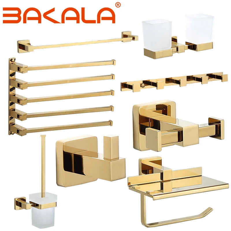 

NEW Luxury Golden Bathroom Brass Hardware Sets Towel Rack Paper holder Toilet Brush Holder Towel Holder hook Row hook Activity