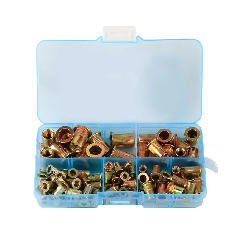 100 шт./компл. M3 M4 M5 M6 M8 оцинкованные рифленые гайки Rivnut плоская головка Резьбовая