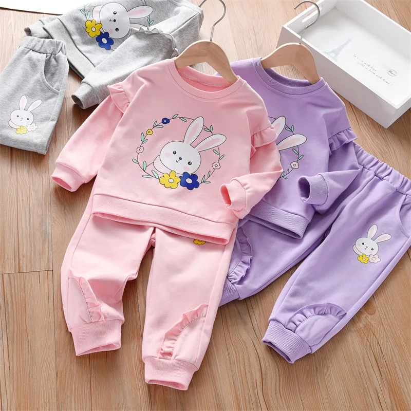 

Kids Girls Autumn 2pcs Clothing Sets Cartoon Rabbit Children Toddler Sweatshirt Pant Sets