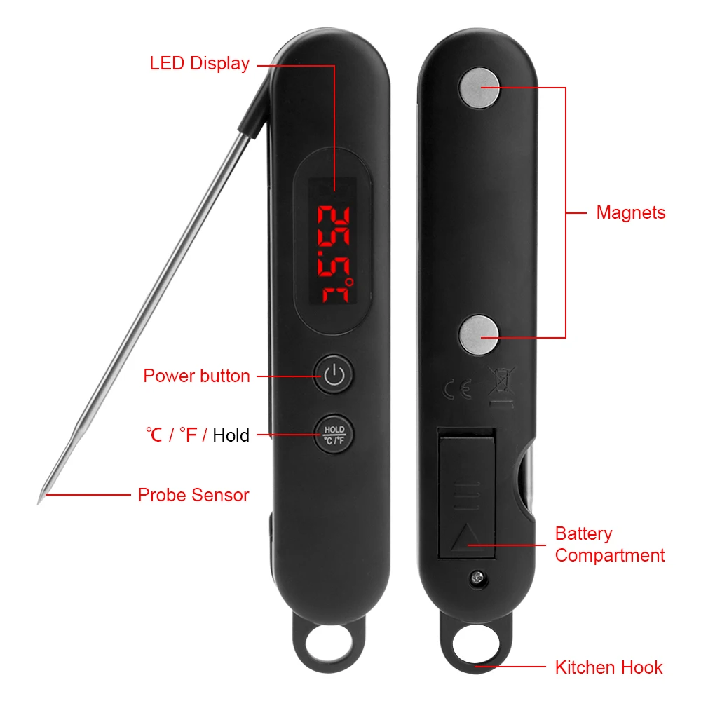 

BORUIT High Precision Digital Thermometer Foldable Food Thermometer Practical Kitchen Accessories Quick Response