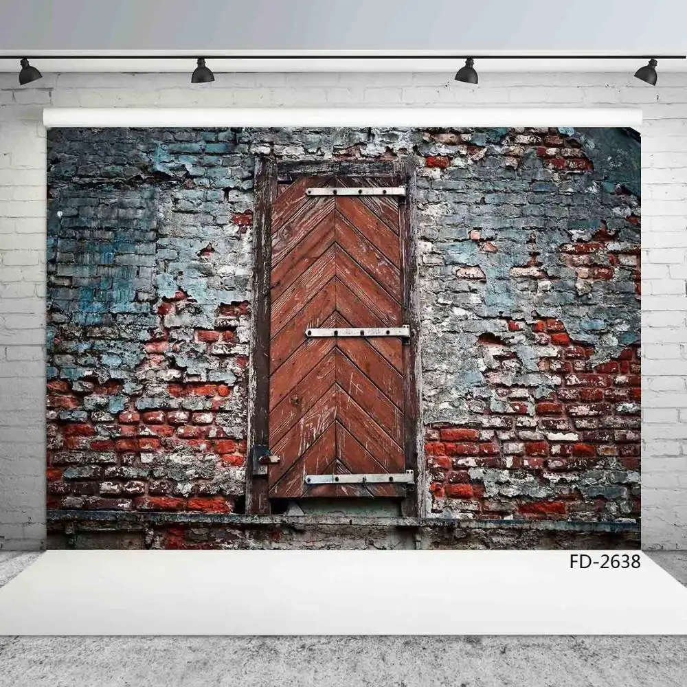 

Grunge Peeling Brick Wall Old Wood Door Scenery Photography Background Kid Young Portrait Photographic Backdrop For Photo Studio