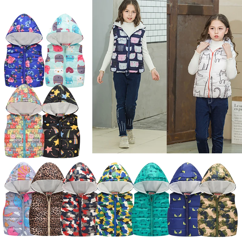 Осень зима 2020 детский жилет для мальчиков и девочек куртка с мультяшным принтом