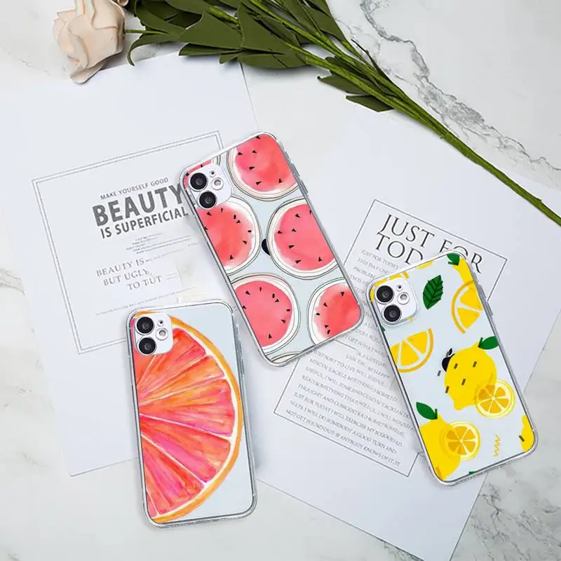 

Cartoon Fruit Lemon cute Phone Case Transparent for Clear iPhone 11 12 8 7 6 6S Plus X 5S SE 2020 XR mini pro XS MAX