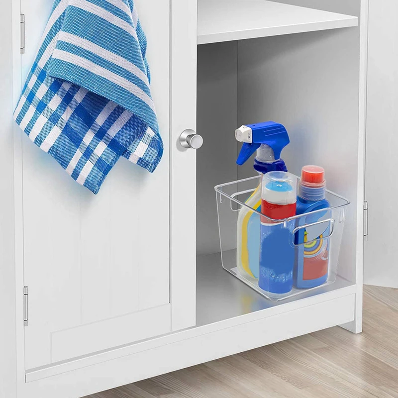 

8x Plastic Storage Bins Clear Pantry Organizer Box Bin Containers for Organizing Kitchen Fridge, Food