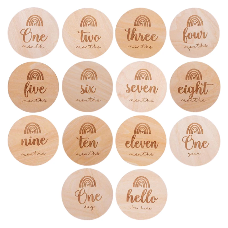 Wooden Baby Month Milestone Card Newborn Birth Month Birthday Milestone Wooden Teether Baby Kids Photography Props Toy