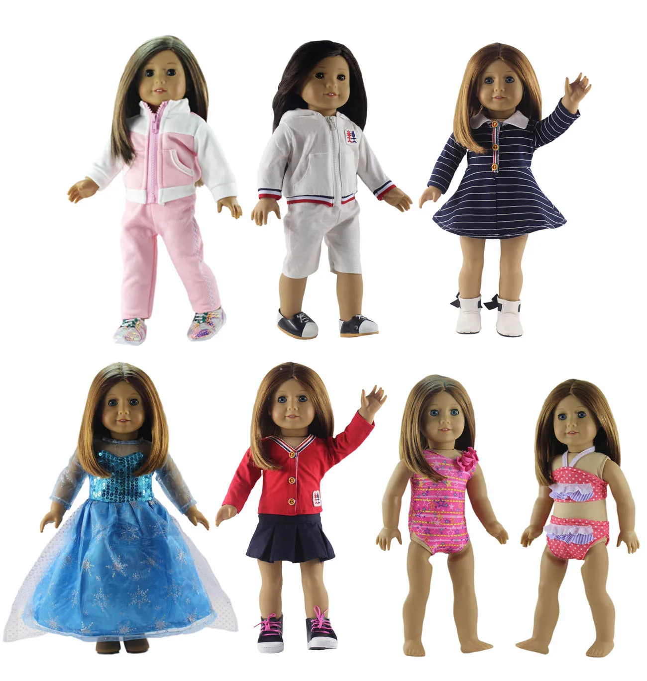 

Hot 7 Set Doll Clothes New Style for 18'' American Doll Princess Dress Bikini Swimming Suit