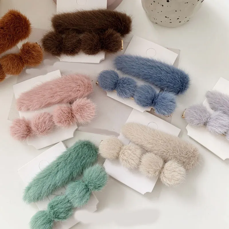 2 шт./компл. искусственный меховой помпон заколки для волос в форме капли воды Для