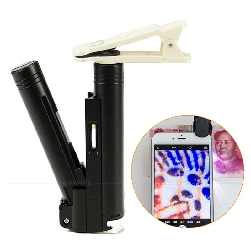 

100X Mobile Phone Microscope Magnifier, with Cell Phone Clip Magnifying Glass Led Light for Jade Identification Coin Stamp