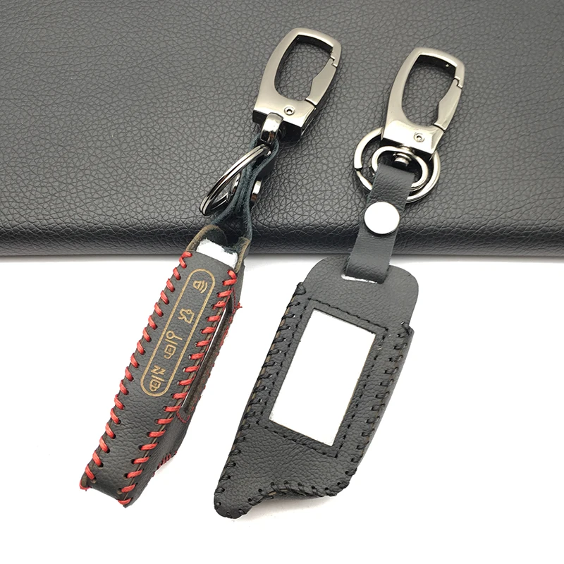 

X5 LCD Remote Control Leather Key Fob Case For Vehicle Safety In Two Way Car Alarm System Russian Version Tomahawk X5 X3 Key Bag