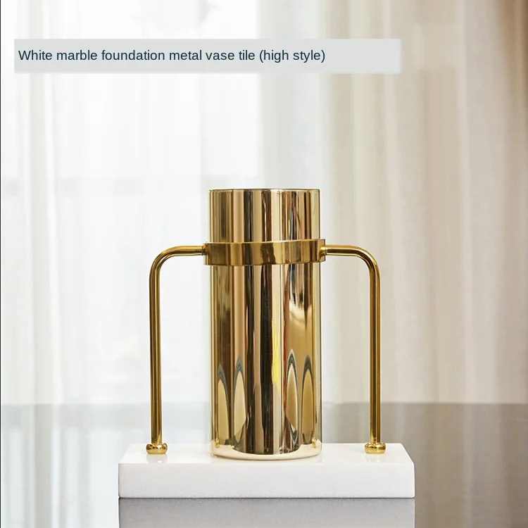 

Marble Base Metal Vase Household Items Modern Minimalist Study Living Room Entrance Versatile Creative Decoration Ornaments