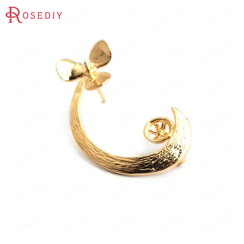

(F076)6 pieces 27x17mm Cap 4mm 24K Gold Color Brass + Flower Curved Stud Earrings High Quality Diy Accessories Jewelry Findings